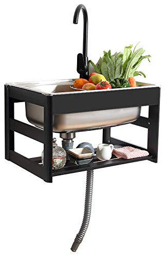 HomeLava Hängewaschbecken 304 Edelstahl Ausgussbecken Waschbecken Spüle Spülbecken 58 x 42 x 35 cm für Waschküche, Garten, Garage, Spülbecken-Waschtrog