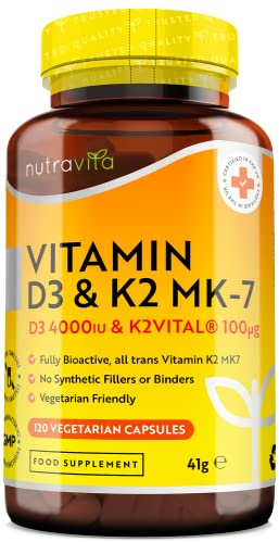 Nutravita Vitamina D3 y K2 4000UI + 100µg MK7 K2VITAL® - 120 Vit D Cápsulas