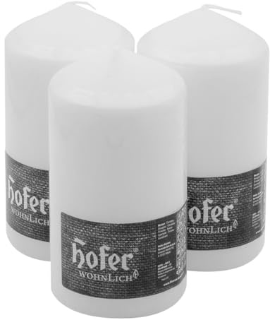 Hofer Candele Grandi Bianche a Colonna - 8 x 15 cm - Set di 3 Candele Decorative Cilindriche - Colore Bianco - Lunga Durata di 60 Ore - Cera Antigoccia - Non Profumate - Qualità RAL