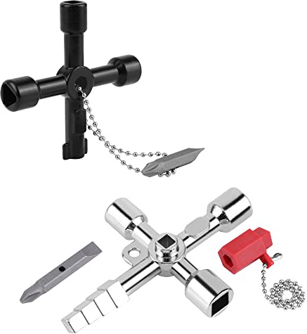 JSMTKJ Clé Universelle Armoire Electrique Clé Triangle Clé Carré 4 en 1 Multifonctions Croix Clé pour Radiateurs Gaz Électrique Boîtes de Compteur Robinet Serrure 2 Pièces