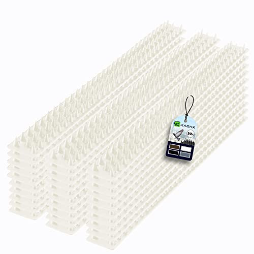 KADAX Lot de 30 pointes anti-pigeons - 15 m - En plastique - Pour oiseaux et chats - Protection contre les oiseaux - Protection contre les oiseaux - Pour balcon - Blanc