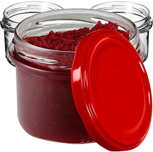 KADAX Lot de 10 petits bocaux de 235 ml, verres fi82, mini bocaux pour miel et épices, bocaux à confiture avec couvercle, bocaux hermétiques à offrir (rouge)