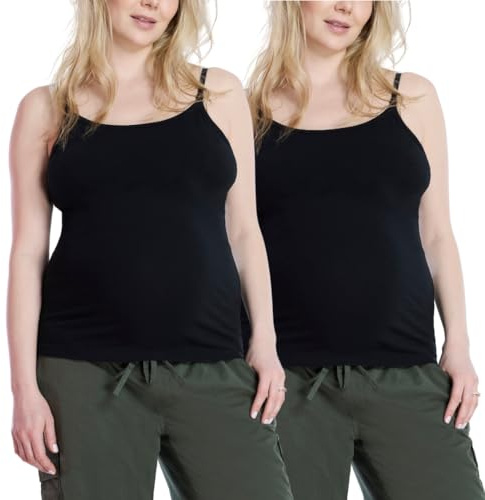 Moderskap kvinnor klipp ner amningslinne linne linne linne med justerbara remmar för amning – 2-pack, Svart/Svart, S