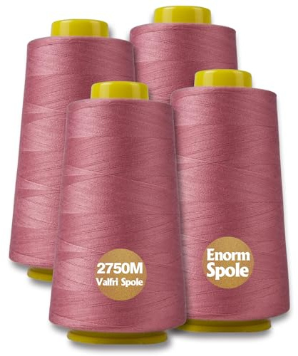 Sygarn overlockgarn 100% polyester sygarn set för tråd symaskin 4 sytråd tgarn rivfast symaskingarn tråd överlock garn 40/2 vardera 2745 m, totalt 11000 m (Gummi röd)
