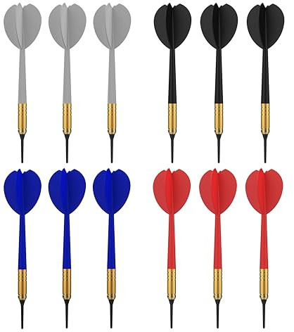 Accudart 12pk Soft Tip Dart Set - 4 Team Colors - White, Blue, Red, Black - Steel Barrels - Multi Use - One Piece Construction