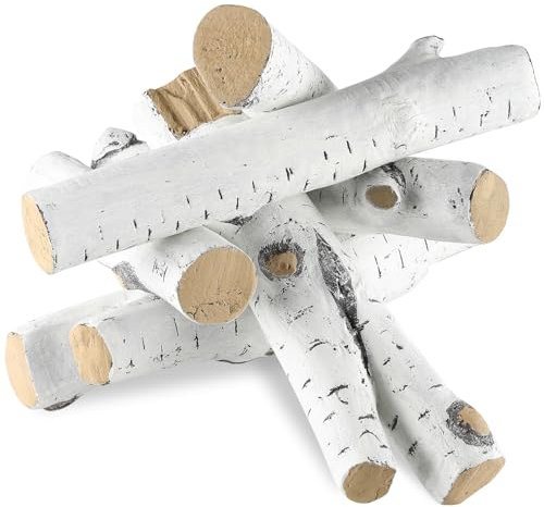 VEVOR Leños de Chimenea de Cerámica 6 Piezas Madera de Cerámica Decorativa para Chimeneas de Gas Ramas Falsas Resistentes al Calor Abedul Blanco Apilable para Chimenea Brasero Interior o Exterior