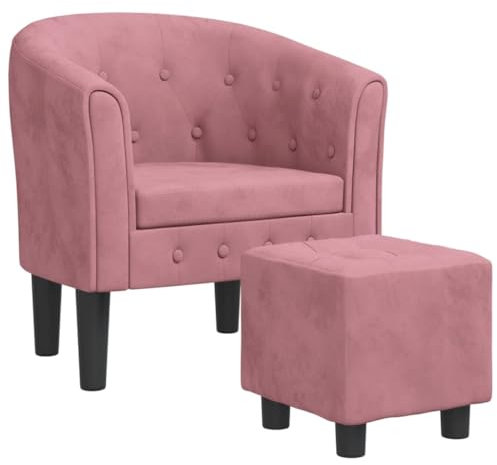 vidaXL Fauteuil Cabriolet avec Repose-Pied, Chaise avec Accoudoirs, Canapé avec Dossier, Siège Rembourré Salon Chambre, Rose Velours