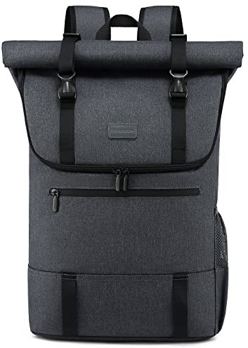 LOVEVOOK Rolltop Rucksack Herren Damen, groß Laptop Rucksack 15,6 Zoll, Wasserdichter Rollrucksack Rucksäcke Schulrucksack für Uni Arbeit Reisen, Grau