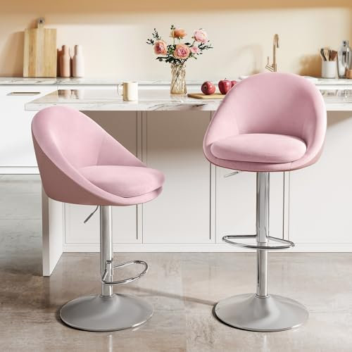 VASAGLE Barhocker, 2er Set, Barstuhl, höhenverstellbar, 360° drehbar, Küchenstuhl, mit Rückenlehne, Sockel, Fußstütze, Stahl, für Theke, Bar, Esszimmer, pastellrosa-Silbergrau LJB110R01