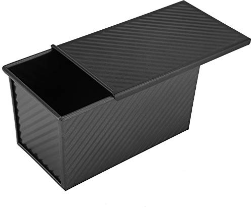 lvifloae - Stampo per pane con coperchio, in acciaio inox, adatto per torte fatte in casa, pane e carne, piatti per il pane, contenitori per il pane (nero)