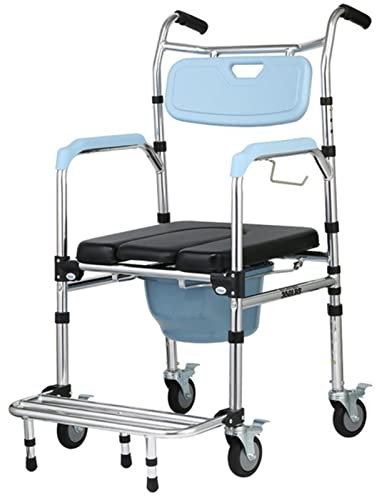 Duschpall Toalettrullstol - höjdjusterbar duschrullstol - med hopfällbar pedal och avtagbar gryta Kommod rullstol för äldre funktionshindrade,B