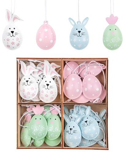 Valery Madelyn 12er Set Dekoaufhänger Ostern, Osterschmuck aus Metall zum Aufhängen, Osterhase und Ostereier Dekohänger