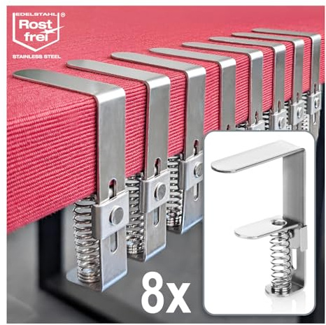 com-four® 8X Pinza para Mantel de Primera Calidad Fabricada en Acero Inoxidable - Pinzas para Mesa con Resorte para mesas con un Grosor de 2,7-5,5 cm - Pinza para Mantel a Prueba