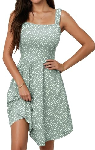 Oyamiki Floral Dresses for Women UK A Line Summer Beach Square Neck Chic Dress Sleeveless Sundress Elegant Flowy with Side Pockets