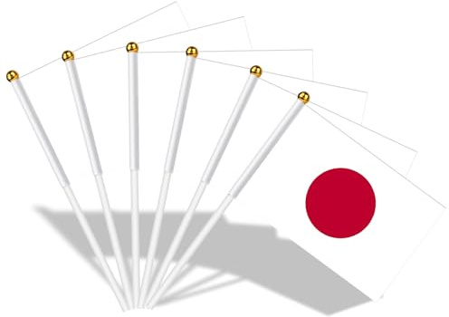 AhfuLife Bandera de Mano Japón, 30 Piezas Bandera Japón Pequeña con 30cm Palo para Decoraciones de la Copa Europea, Eventos Deportivos, Celebración, Desfile, Día Nacional, Fiesta