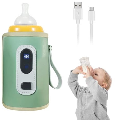 DASIAUTOEM Flaschenwärmer Baby, Tragbarer Flaschenwärmer, USB Babyflaschenwärmer, Digitale Temperaturanzeige, Muttermilchwärmer Reise Baby Milchwärmer mit LCD Display (Grün)
