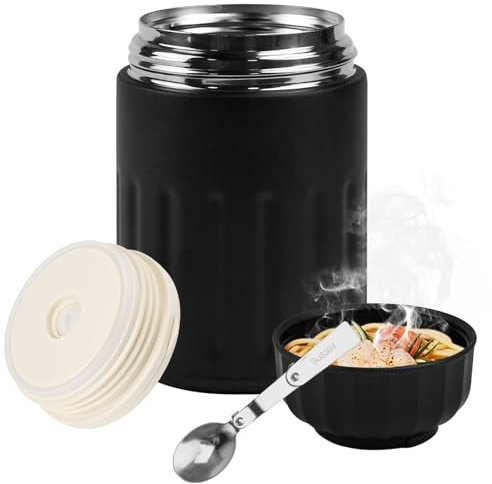 VGECEE Thermobehälter für Essen 600ml Warmhaltebehälter mit Löffel Auslaufsicher Thermobecher Edelstahl Essen Thermoskanne mit Deckel Metall Essensbehälter Thermo Lunchbox für Essen, Suppe und Brei