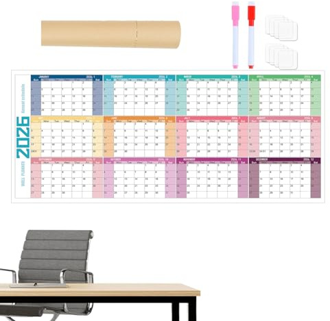 Calendario da parete 2026, 12 mesi, grande, cancellabile a secco, calendario mensile 2026, in carta spessa, per bambini, aule, ufficio, insegnanti, studenti, casa, famiglia, Natale, Capodanno