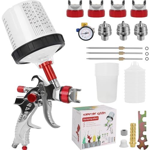 HVLP Automotive Paint Gun with 10 600ML Disposable Paint Cups & 4 Nozzles