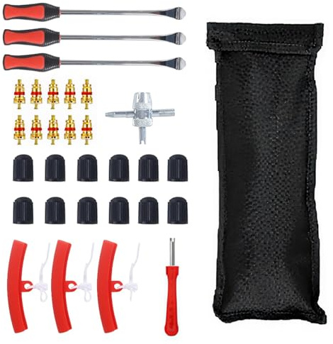 Foonary 31 pezzi attrezzi per pneumatici, smontaggio pneumatici moto, 3 pinze di smontaggio per pneumatici, 12 tappi per valvole per pneumatici, per moto, biciclette, auto