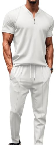 MSIYOW Tuta Uomo Completa Tute da Ginnastica Tuta Sportiva Uomo per Palestra Abbigliamento Casual Estiva(S, Bianco)