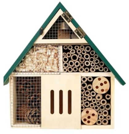 Xoeryoy Bee Houses for the Garden, Natural Wood Insect Hotel with Green Roof, Hanging Habitat for Mason Bees, Ladybugs & Beneficial Insects, Outdoor Garden Decor ;1 ;1