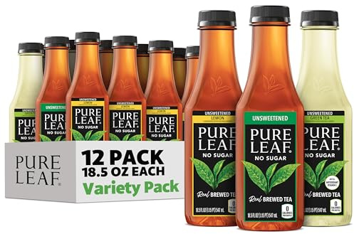 Pure Leaf Iced Tea, Unsweetened 3 Flavor Variety Pack, Zero Sugar & Zero Calories, 18.5 Fl Oz Bottles (Pack of 12)