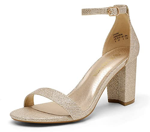 DREAM PAIRS Women's Ankle Strap Block Heels Sandals Chunky Party Shoes,Size 6.5,Gold/Glitter,Chunk
