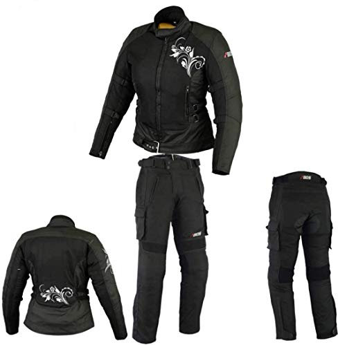 DAMEN MOTORRADKOMBI JACKE + HOSE - AUS TEXTIL/CORDURA für Motorrad Biker Chopper Cross (XL)