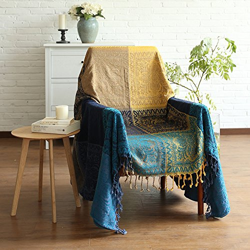 ele ELEOPTION Manta de Felpilla para Sofá, Diseño Tribal Folk (150 x 190 CM, Azul)