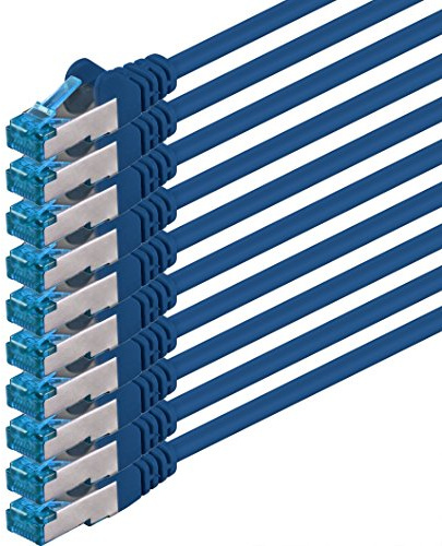 0,25 m - CAT6a - nätverkskabel blå - 10 stycken CAT 6 A patchkabel 10000 Mbit s SFTP PIMF 500 MHz kompatibel med CAT5 CAT6 CAT7 DSL Internet Switch Router