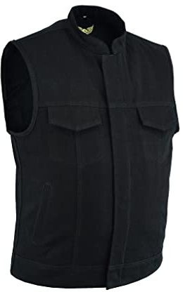 Leatherick Gilet da motociclista da uomo in denim pesante con interno traspirante, gilet da motociclista a doppia chiusura con tasche per il trasporto nascoste (IT, Testo, 4XL, Regular, Regular, Nero)