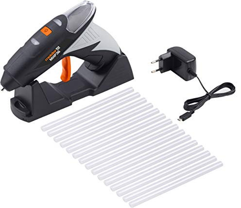 Meister Akku-Heißklebegerät 3,6 V, MHP36 - Mit Ladestation & Abtropfschale - Mikro-USB - 1 Minute Aufheizzeit - Inklusive Klebestifte / Heißklebepistole für DIY-Projekte & Bastelarbeiten / 5464500