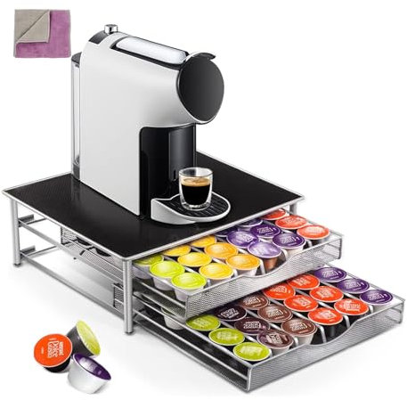 MASTERTOP Coffee Pod Holder for Dolce Gusto, 2 Tier Coffee Pod Storage Drawer, Coffee Capsule Holders with 72 Capsule Storage Drawer, Non-Slip Pod Organiser for Kitchen