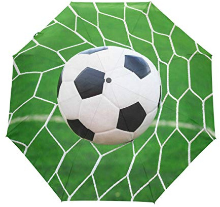 Bigjoke Regenschirm, 3-fach faltbar, automatischer Öffnung, Sportball, Fußball, Winddicht, Reise-Regenschirm, kompakt für Jungen, Mädchen, Männer, Frauen