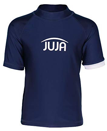 JUJA Badeshirt für Kinder, mit UV-Schutz - Schwimmshirt aus recycelten PET-Flaschen - Schutzkleidung/Badebekleidung für Jungen & Mädchen - Mit kurzen Ärmeln - Blau - 170-176cm
