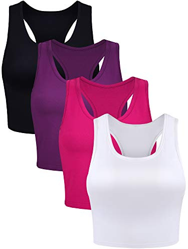 BOAO - Juego de 4 Camisetas básicas sin Mangas para Mujer, Camiseta Recortada, Espalda Cruzada, S