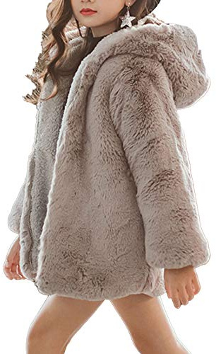 ranrann Cappotto con Cappuccio in Pelliccia Sintetica per Bambine Giacca Parka Giubbotto Manica Lunga Capispalla Felpa con Cerniera Caldo e Elegante 5-14 Anni Grigio 9-10 anni