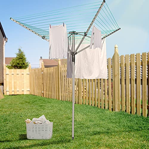 Innotic Parapluie Etendoir Linge Exterieur, 4 Bras 50 m Séchoir à Linge Pliable Portable, Etendoir Linge Rotatif avec Piquet de Sol, Sèche Linge Antidérapantes Résistantes aux UV, Métal, Hauteur 213cm
