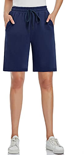 MOVE BEYOND Damen Bermuda Shorts Kurze Hose Sommer Baumwolle Sporthose Jogginghose Knielang Sweatshorts, Blau, XL