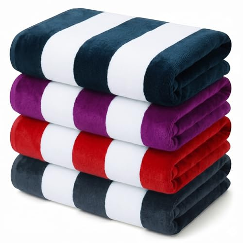 Yebeda Serviette de Plage Bain Piscine Voyage en Coton, Lot de 4 90x180 cm Bleu Marine, Gris, Violet, Rouge, Séchage Rapide, Légère, Absorbante