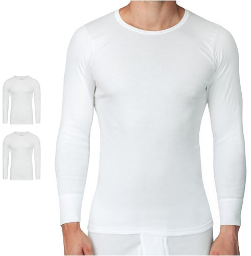 SES Camiseta de punto de punto de canalé de manga larga para hombre, pack de 2, S-4XL, 100% algodón - Camiseta de manga larga para hombre transpirable como camiseta interior, camiseta para dormir o