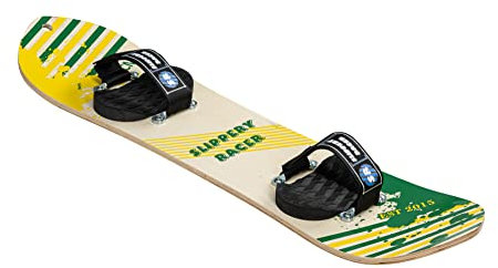 Slippery Racer Kids Snowboard aus Hartholz mit Klettbindung in verschiedenen Größen (90 cm, Gelb/Grün)