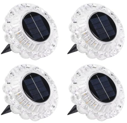 EXTRASTAR Solar Ground Lights, 14 LED Lamp Beads, IP44 Waterproof Outdoor Disk Solar Powered Light for Pathway, Garden, Landscape, Walkway, Lawn, Pack of 4 (Warm White)