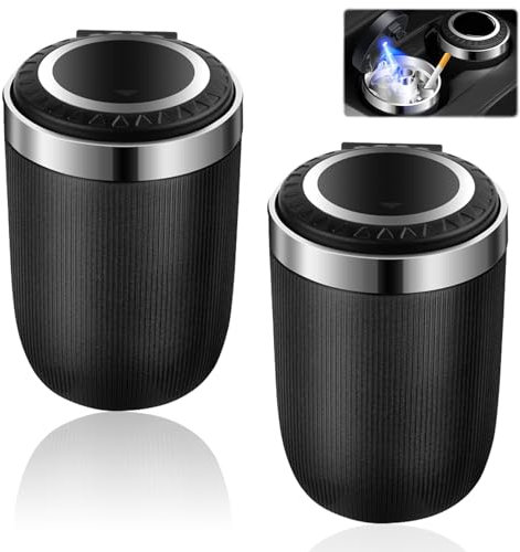 Auto Aschenbecher mit Deckel 2 Stück Tragbare Aschenbecher für Auto, LED Beleuchtet Autoaschenbecher mit Licht, Universal Auchfreier Aschenbecher für Auto Home Küche Office Outdoor Haus Büro