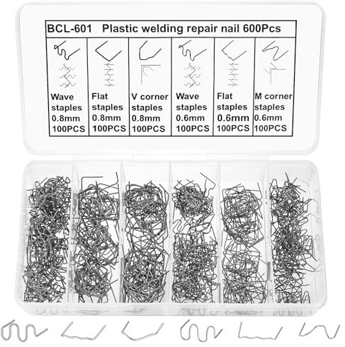 600 Pcs Grapas Onduladas 0.6 mm y 0.8 mm para Reparación Auto con Grapadoras Calientes - Precortadas