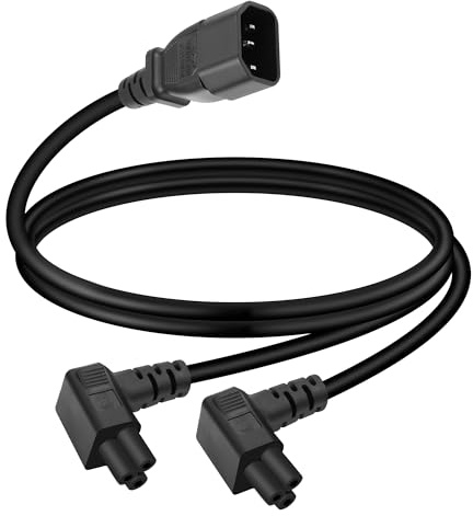 Nätkabel gelhonr C14 till 2xc5, kabelkabel adapter av typ y c14 hane till dubbel 90 grader c5, robust strömkabel 15a/250 v 18awg (fallvinkel 0,5 m)