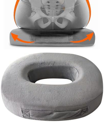 WIYETY Cojín ortopédico redondo de espuma viscoelástica, cojín ortopédico gris, cojín para la circulación sanguínea, alivia el dolor, oficina, asiento de coche (38 x 30 x 7 cm)