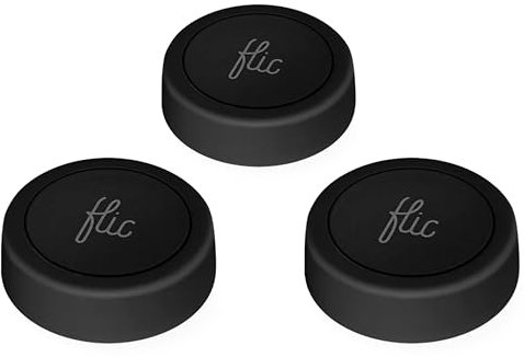 Flic Smart Button Schwarz – 3er-Pack: Steuert Licht, Musik & mehr per Drücken, Doppeldrücken, Halten. Kompatibel mit Alexa, HomeKit, Matter. Einrichtung über Flic App, Bluetooth/WLAN nötig.