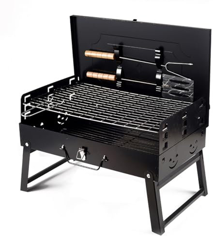 Barbecue a carbonella portatile con coperchio, da tavolo, per picnic, campeggio, feste, accessori inclusi
